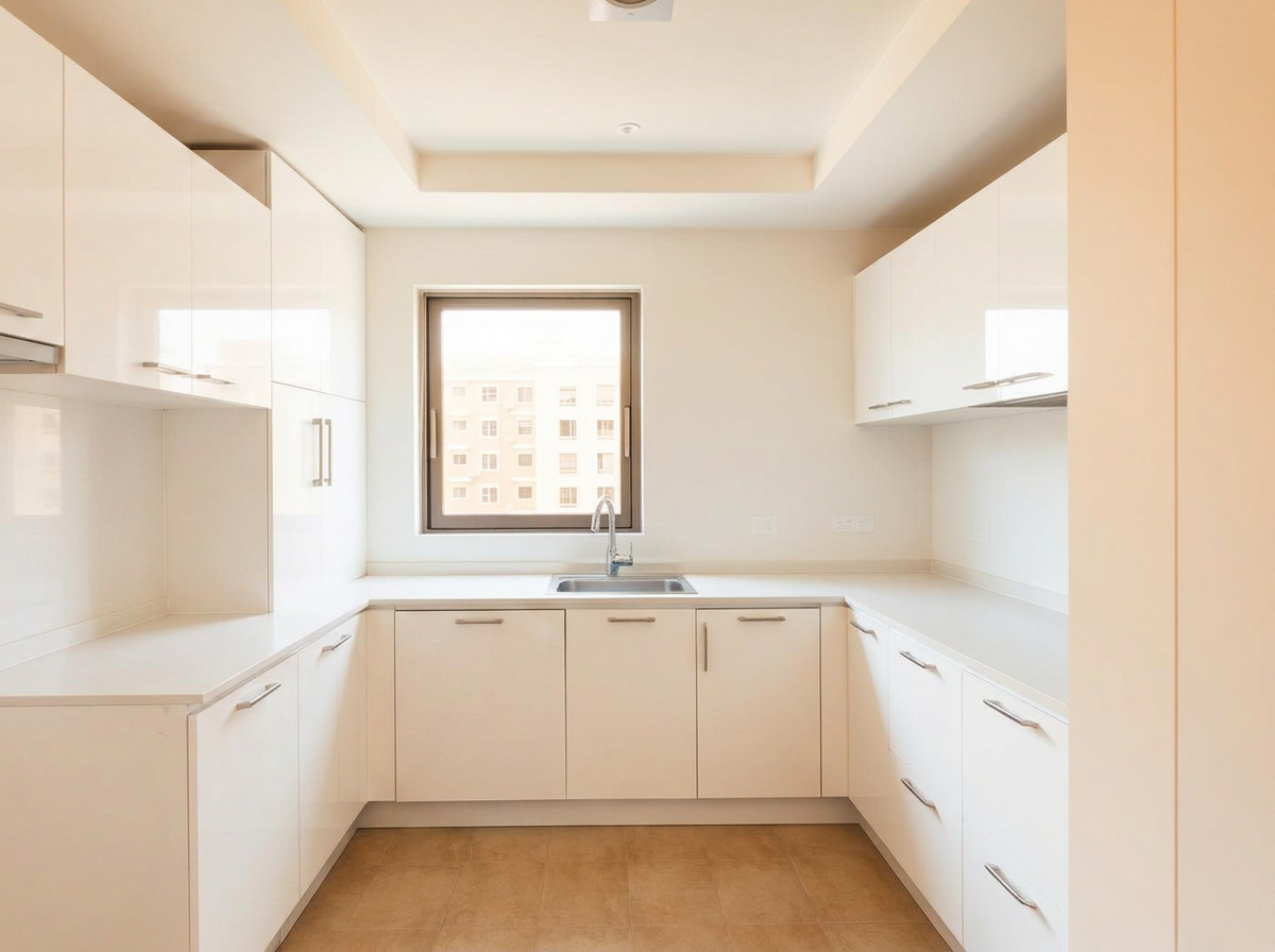Efficient modular white kitchen for urban residential projects