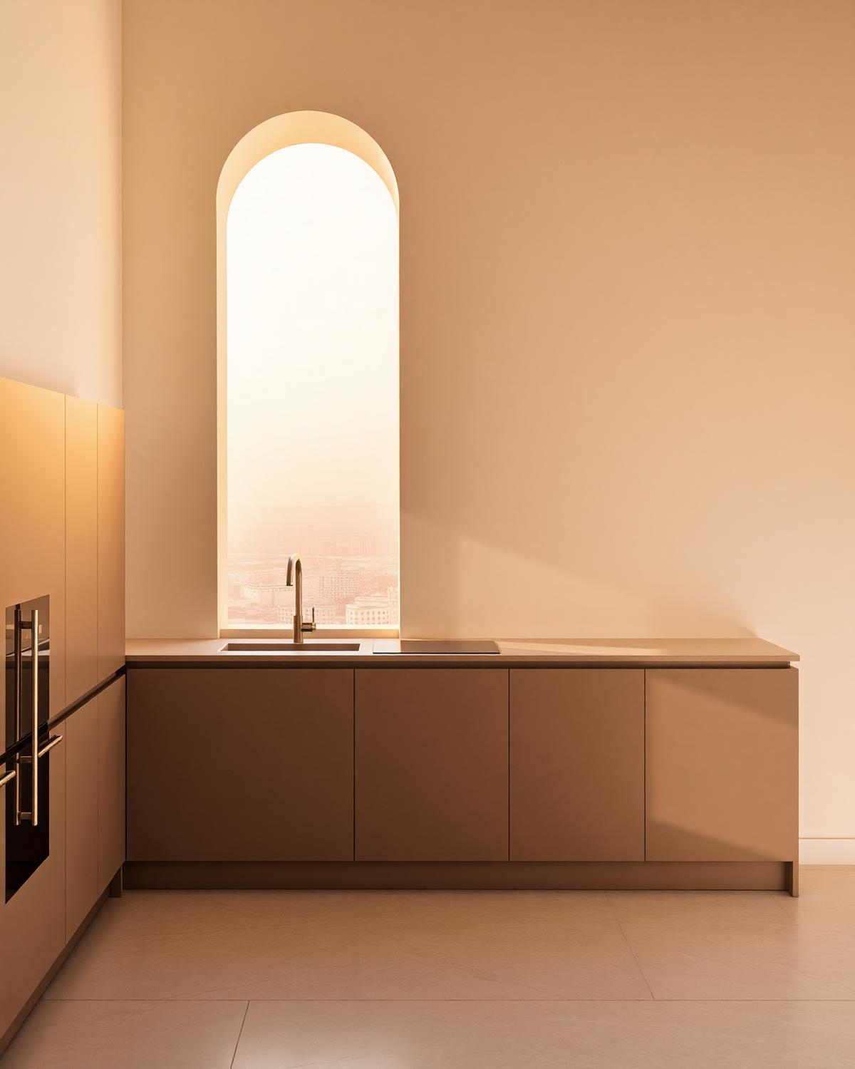 Minimalist Italian kitchen with matte lacquer handleless cabinetry
